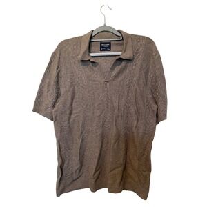 Abercrombie & Fitch Mens Taupe Brown Cable Knit Short Sleeve Sweater Polo Large